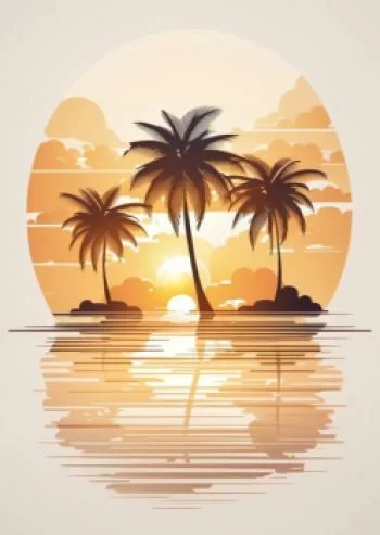 Plakat w ramie - zachód słońca i trzy palmy - obrazek 2