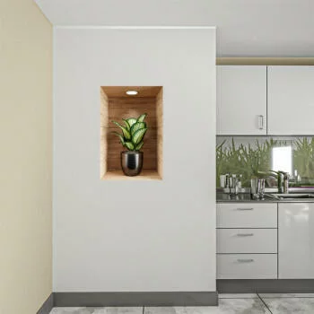 Naklejka na ścianę 3D do kuchni - kwiat w drewnianej wnęce VIII