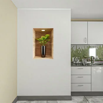 Naklejka na ścianę 3D do kuchni - kwiat w drewnianej wnęce XXI
