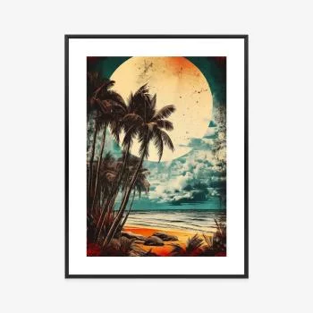Plakat w ramie - tropikalna plaża słońce i palmy vintage - obrazek 3