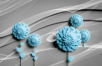Fototapeta 3D - niebieskie kwiatki