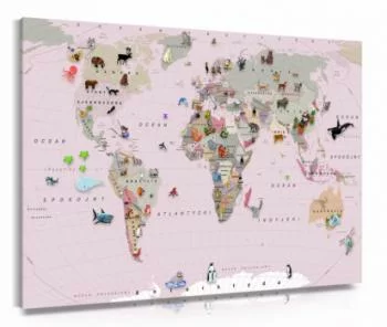 Obraz różowa mapa świata dla dzieci
