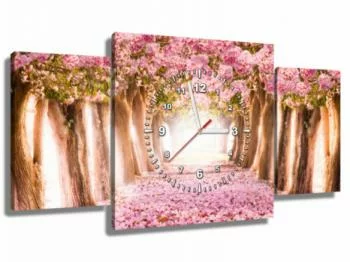Obraz z zegarem - alejka w kwiatach