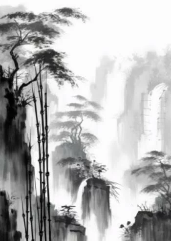 Plakat w ramie - czarno-biały krajobraz górski z wodospadem - obrazek 2
