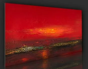 Obraz malowany - Czerwony zachód słońca nad morzem - obrazek 2
