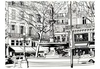 Fototapeta wodoodporna - Sketch of parisian fountain - obrazek 2