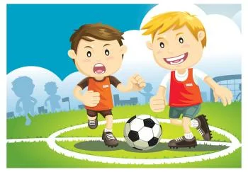 Fototapeta wodoodporna - Piłkarze - chłopcy grający w piłkę nożną na zielonym boisku dla dzieci - obrazek 2