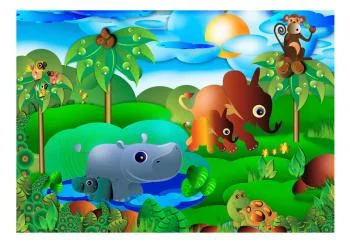 Fototapeta wodoodporna - Dzikie zwierzęta w dżungli - słoń małpa żółw z drzewami dla dzieci - obrazek 2
