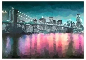 Fototapeta wodoodporna - Malowany Nowy Jork - nocna architektura na tle Mostu Brooklińskiego - obrazek 2