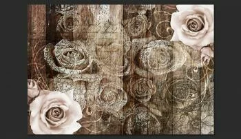 Fototapeta - Stare drewno i róże - obrazek 2