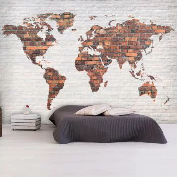 Fototapeta - Mapa świata: Ceglany mur