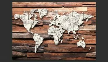 Fototapeta 3D - Mapa Świata na drewnie - obrazek 2