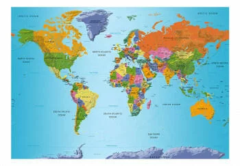 Fototapeta samoprzylepna - Kolorowa polityczna mapa świata po angielsku - obrazek 2
