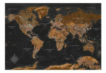 Fototapeta samoprzylepna - Czarno-brązowa stylowa mapa świata z flagami
