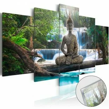 Obraz na szkle akrylowym - Budda i wodospad 
