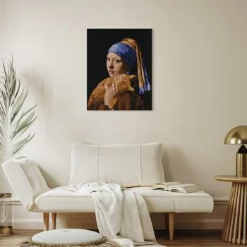 Obraz do samodzielnego malowania - Dziewczyna z perłą i rudym kotem - obrazek 5