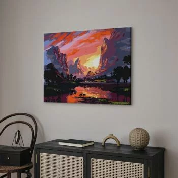 Obraz do samodzielnego malowania - Zachód słońca za górami - obrazek 5