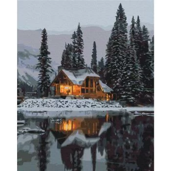 Obraz do samodzielnego malowania - Ośnieżony domek w górach - obrazek 2