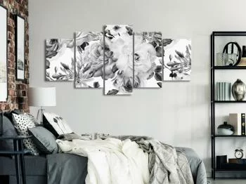 Obraz - Różana kompozycja (5-częściowy) szeroki czarno-biały - obrazek 2