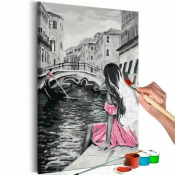 Obraz do samodzielnego malowania - Wenecja (dziewczyna w różowej sukience)