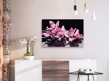 Obraz do samodzielnego malowania - Różowa orchidea (czarne tło) - obrazek 2