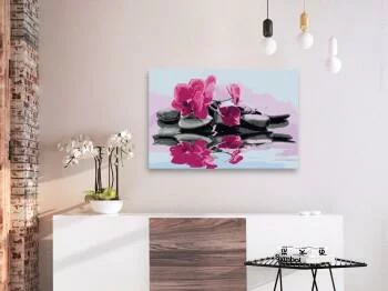 Obraz do samodzielnego malowania - Orchidea i kamienie zen w lustrze wody - obrazek 2