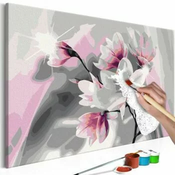 Obraz do samodzielnego malowania - Magnolia (szare tło)