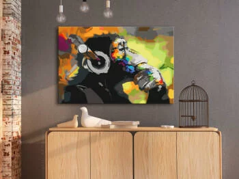 Obraz do samodzielnego malowania - Kolorowa małpa w słuchawkach - obrazek 2