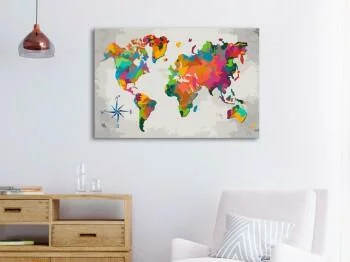 Obraz do samodzielnego malowania - Mapa świata (z różą wiatrów) - obrazek 2