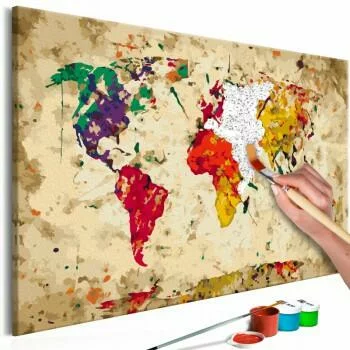 Obraz do samodzielnego malowania - Mapa świata (plamy barwne)