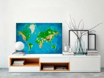 Obraz do samodzielnego malowania - Mapa świata (niebiesko-zielona) - obrazek 2