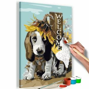 Obraz do samodzielnego malowania - Pies i słoneczniki