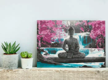 Obraz do samodzielnego malowania - Budda i wodospad