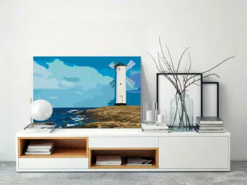 Obraz do samodzielnego malowania - Latarnia morska z wiatrakiem