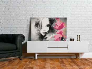 Obraz do samodzielnego malowania - Czarno-biały portret z różowym kwiatem