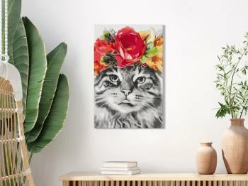 Obraz do samodzielnego malowania - Kot z kwiatami - obrazek 2