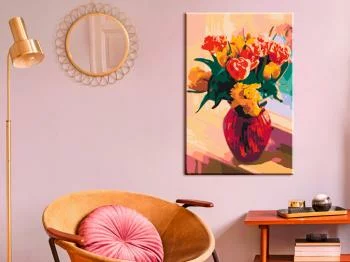 Obraz do samodzielnego malowania - Tulipany w czerwonej wazie
