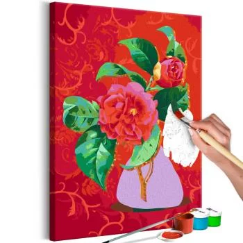 Obraz do samodzielnego malowania - Bukiet w fioletowym wazonie