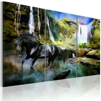 Obraz - Koń na tle błękitnego wodospadu
