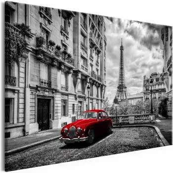 Obraz - Auto w Paryżu (1-częściowy) czerwony szeroki