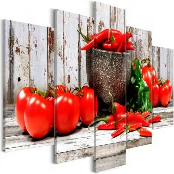 Obraz - Czerwone warzywa (5-częściowy) drewno szeroki