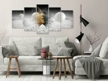 Obraz - Plecione twarze (5-częściowy) szeroki złoty - obrazek 2