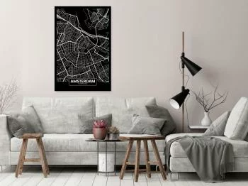 Obraz - Ciemna mapa Amsterdamu (1-częściowy) pionowy