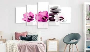 Obraz - Spokojne malwy (5-częściowy) szeroki różowy