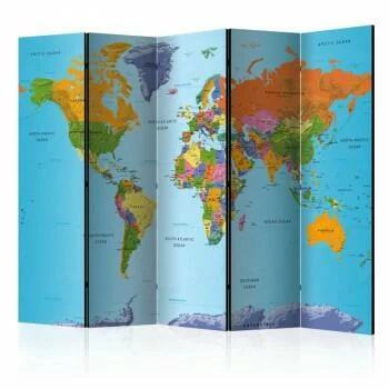 Parawan 5-częściowy - Kolorowa mapa świata