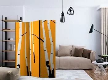 Parawan 3-częściowy - Birches on the orange background - obrazek 2