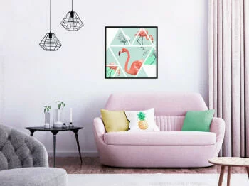 Plakat - Tropikalna mozaika z flamingami (kwadratowy)