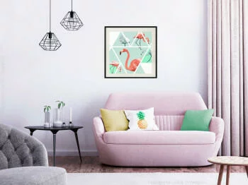 Plakat - Tropikalna mozaika z flamingami (kwadratowy)
