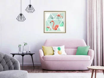 Plakat - Tropikalna mozaika z flamingami (kwadratowy)