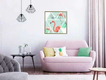 Plakat - Tropikalna mozaika z flamingami (kwadratowy)